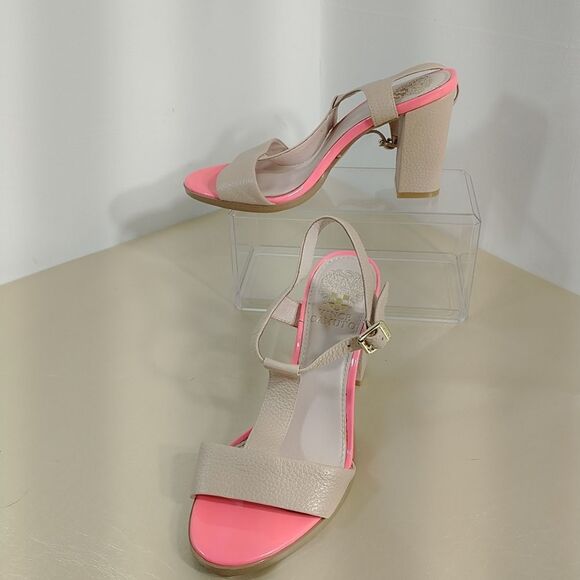 Vince Camuto Novasi Women Sandals 7.5M Beige Pink Pebble Leather High Heels . - Picture 1 of 8